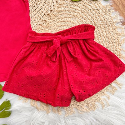 Conj. Regata com Gola Perolada e Short em Lese - Vermelho